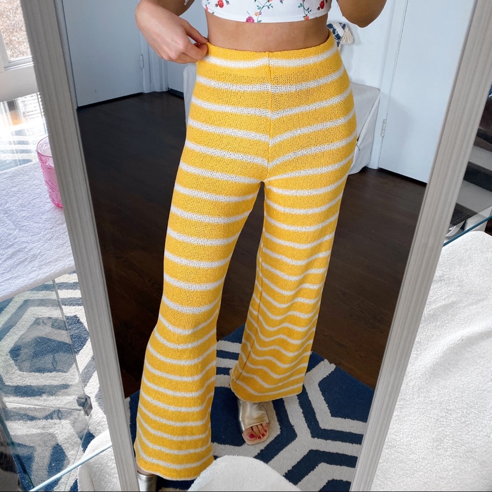 ☀️ ZARA TALL BOHO YELLOW WHITE STRIPE SHEER HIGH WAIST WIDE LEG PANTS!